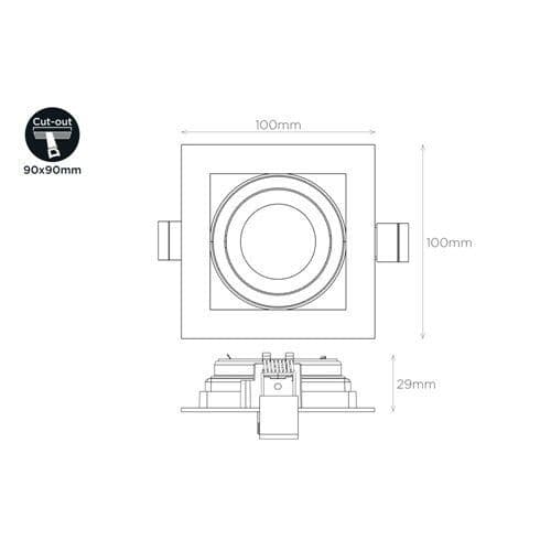 ACCENTPLUS GIMBAL DOWNLIGHT FOR 1 X LED GU10 90X90MM CUTOUT FRONT BULB ENTRY ±30° TILTABLE 365° ADJU