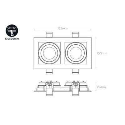 ACCENTPLUS GIMBAL DOWNLIGHT FOR 2 X LED GU10 170X90MM CUTOUT FRONT BULB ENTRY ±30° TILTABLE 365° ADJ