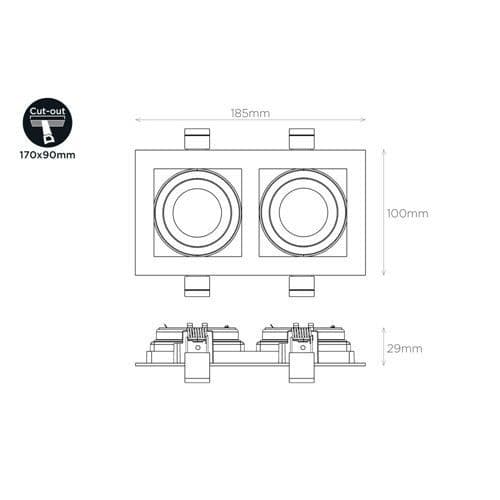 ACCENTPLUS GIMBAL DOWNLIGHT FOR 2 X LED GU10 170X90MM CUTOUT FRONT BULB ENTRY ±30° TILTABLE 365° ADJ