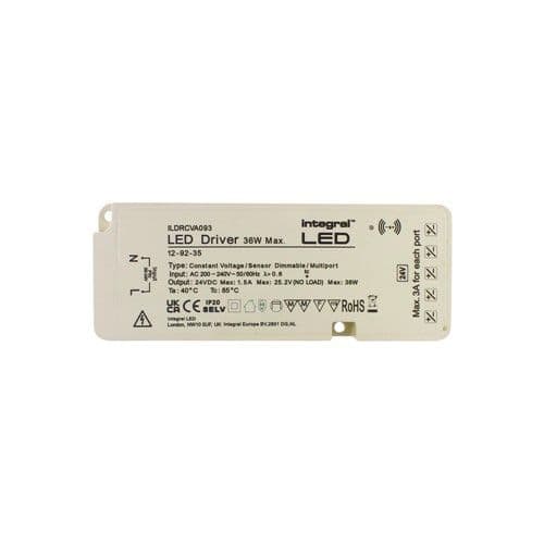 CONSTANT VOLTAGE MULTIPORT (5) DRIVER SENSOR DIMMABLE 36W MAX 24VDC IP20 200-240V INPUT UK PLUG