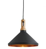 Contemporary pendant | Black with  Gold Inner |Solid Wooden Top