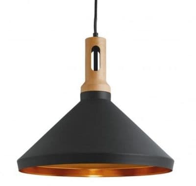 Contemporary pendant | Black with  Gold Inner |Solid Wooden Top