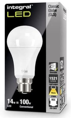 Dimmable 100W Equivalent LED Bulb | 14W Bayonet B22 | INTEGRAL