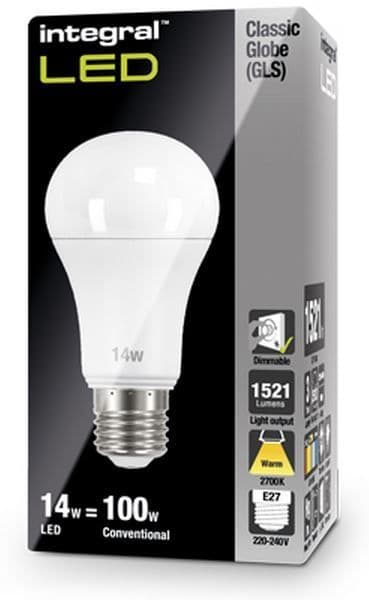 Dimmable 100W Equivalent LED Bulb 14W Screw E27 INTEGRAL