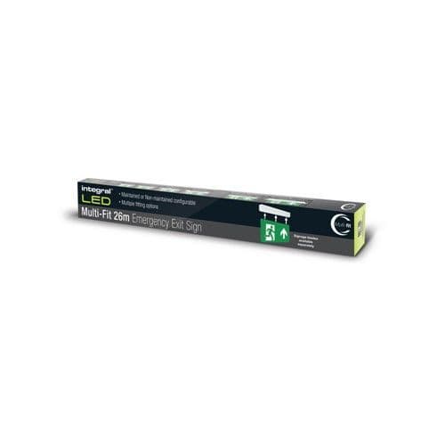 EMERGENCY EXIT SIGN 26M VIEWING 1W 3HR MAINTAINED OR NON-MAINTAINED INTEGRAL