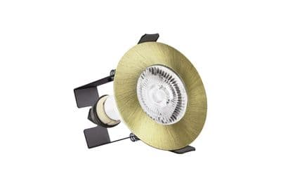 EVOFIRE FIRE RATED DOWNLIGHT 70MM CUTOUT IP65 ANTIQUE BRASS ROUND +GU10 HOLDER & INSULATION GUARD IN