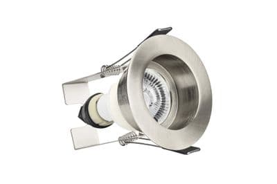 EVOFIRE FIRE RATED DOWNLIGHT 70MM CUTOUT IP65 SATIN NICKEL RECESSED +GU10 HOLDER & INSULATION GUARD