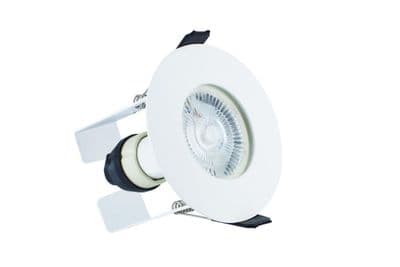 EVOFIRE FIRE RATED DOWNLIGHT 70MM CUTOUT IP65 WHITE ROUND +GU10 HOLDER & INSULATION GUARD INTEGRAL