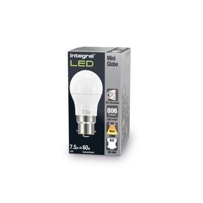 GOLF BALL BULB B22 806LM 7.3W 2700K NON-DIMM 220 BEAM FROSTED INTEGRAL