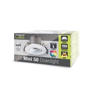 MINI TILTABLE DOWNLIGHT 50MM CUTOUT 3.3W 155LM 47LM/W 3000K 15 BEAM NON-DIM FINISH-F WHITE INTEGRAL