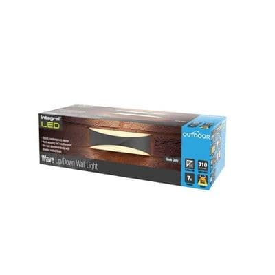 OUTDOOR DECORATIVE WALL LIGHT WAVE IP65 310LM 7W 3000K UP/DOWN LIGHT DARK GREY INTEGRAL