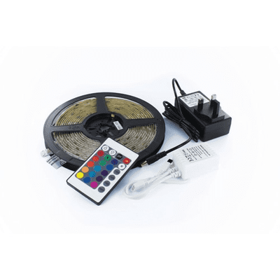 PLUG AND PLAY STRIP IP65 5M RGB 7.2W/M 30LED/M 10MM WIDTH 115 BEAM BLISTER WITH IR CONTROLLER AND IP