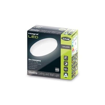 SLIMLINE CEILING/WALL LIGHT EMERGENCY 3HR 250MM DIA IP54 1056LM 12W 4000K IK10 120 BEAM NON-DIMM WHI