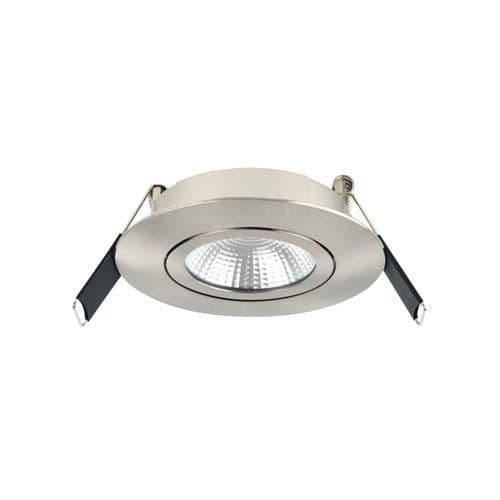 ULTRA SLIM TILTABLE DOWNLIGHT 65MM CUTOUT 6.5W 650LM 100LM/W 3000K 36 BEAM DIMMABLE SATIN NICKEL INT