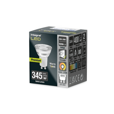 WARMTONE GLASS GU10 400LM 3.6W 1800-2700K DIMMABLE 36 BEAM INTEGRAL