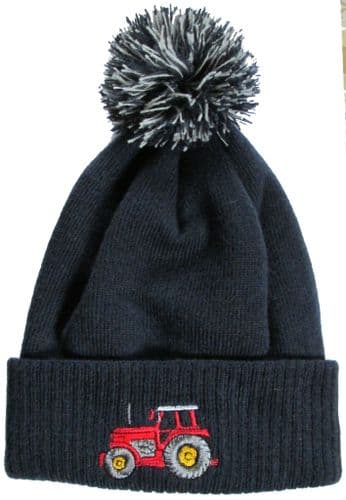 British Country Collection Navy Pompom Hat with Red Tractor