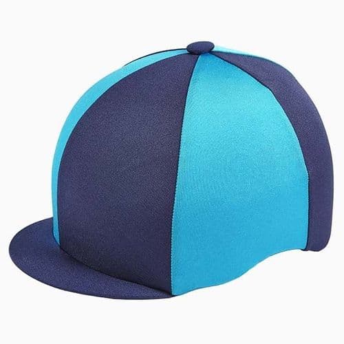Capz Quartered Lycra Hat Cover in Navy/Turquoise