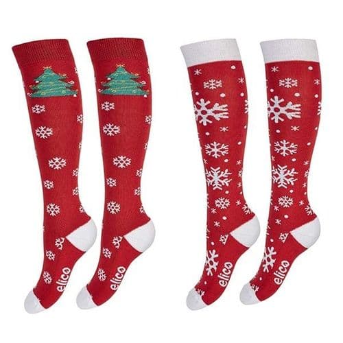 Elico Christmas Snowflake Socks Adult Size 4-8 (2 Pairs)