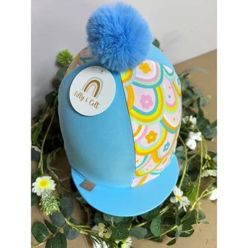 EquiSilks Maisy Rainbow/Blue Lycra Hat Cover