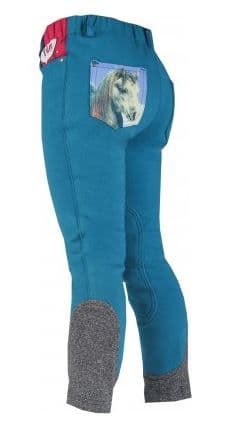 Horka 'Mathilda' Junior Breeches with Knee Patches in Petrol Blue