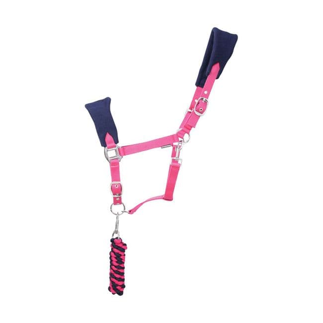 Hy Equestrian DynaMizs Ecliptic Fleece Head Collar & Lead Rope in Navy/Magenta