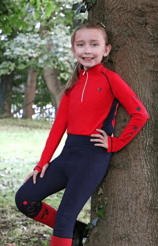 Hy Equestrian DynaMizs Ecliptic Riding Tights in Navy/Red