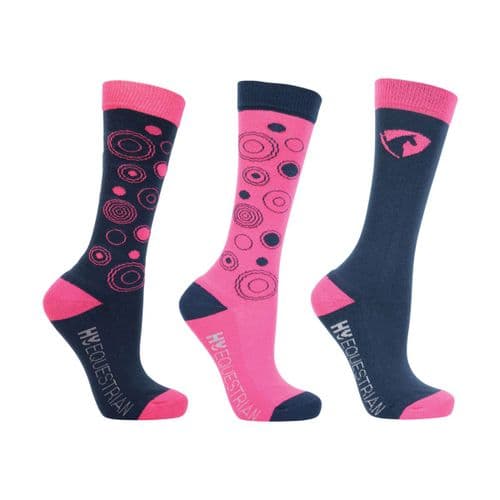 Hy Equestrian Dynamizs Ecliptic Socks (Pack of 3) in Navy/Magenta