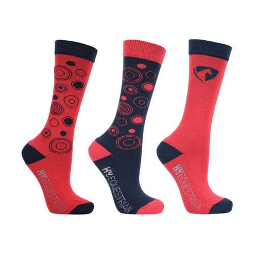 Hy Equestrian Dynamizs Ecliptic Socks (Pack of 3) in Navy/Red