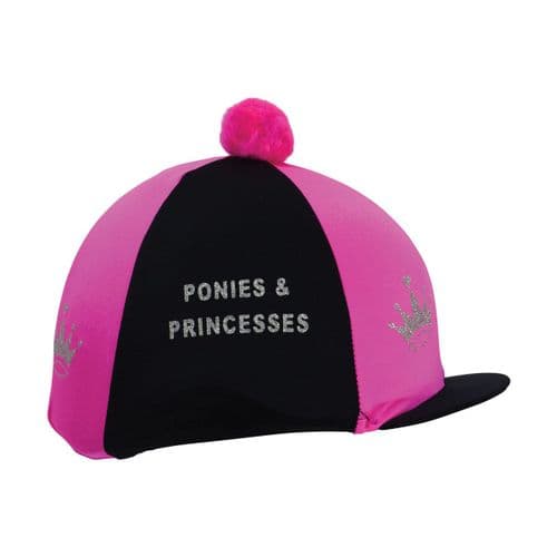 Hy Equestrian Ponies & Princesses Hat Cover in Black/Hot Pink & Silver