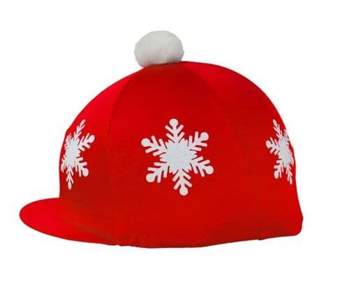 Hy Equestrian Snowflake Hat Cover with Pom Pom in Christmas Red