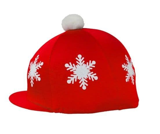 Hy Equestrian Snowflake Hat Cover with Pom Pom in Christmas Red