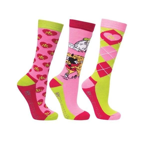 Hy Equestrian Thelwell Hugs Short Socks size 8-12 (Triple Pack)
