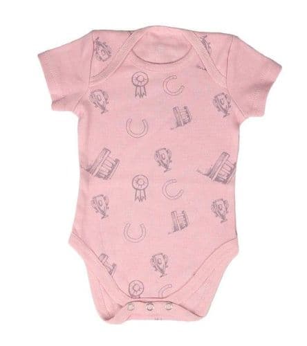 Hy Equestrian Thelwell Mini Tots Baby Grow in Pastel Pink