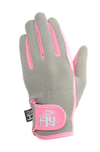 Hy5 Children's Everyday Two Tone Riding Gloves in Grey/Pink