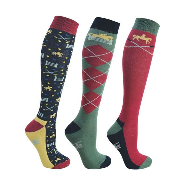 HyFASHION Polo Design Adult Long Socks size 4-8 (Triple Pack)