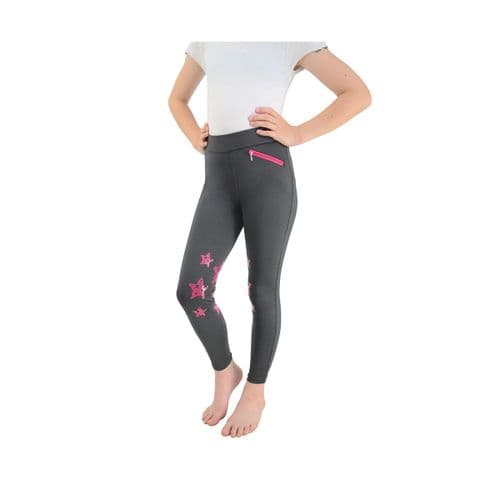 HyPerformance Theodora Children's Riding Tights in Grey/Raspberry 9-10yrs