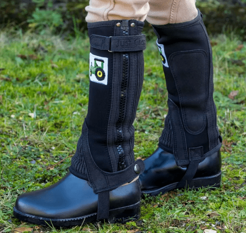 Just Chaps in Black with Green Tractor Motif