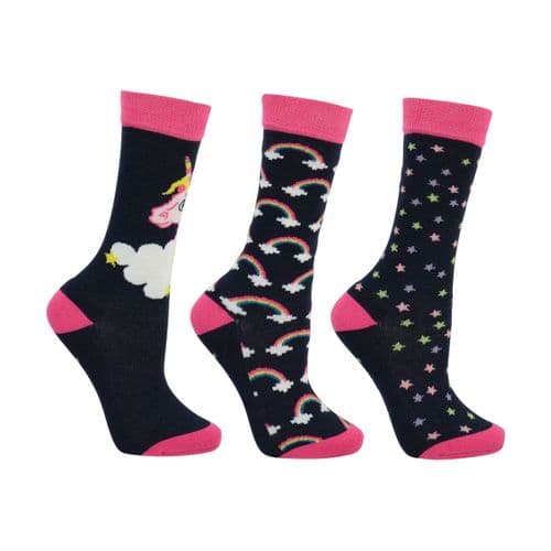 Little Unicorn Short Socks by Little Rider in Navy size 8-12 (Triple pack)