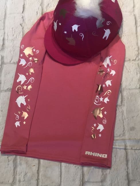 Magical Unicorn Cerise Hat Cover/Pink Base Layer Set - L/XL