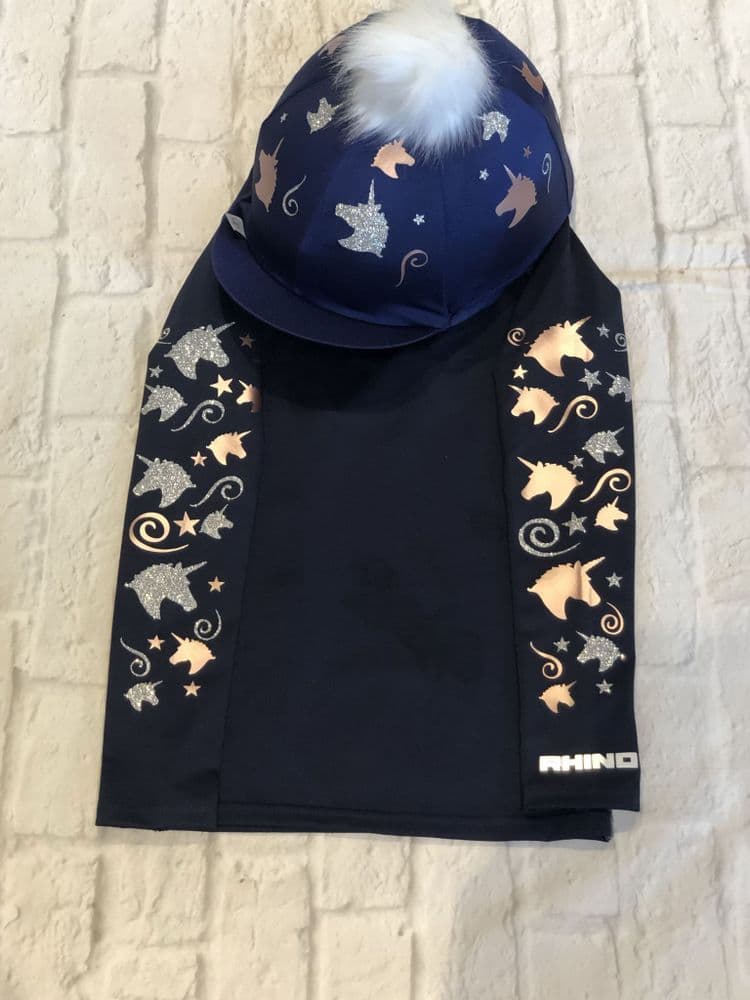 Magical Unicorn Navy Base Layer & Hat Cover Set - S/M