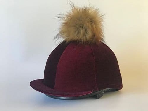 Pompops Children's Maroon Velvet Hat Cover with Removable Pompom