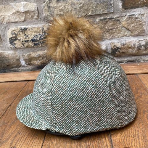 Pompops Children's Tweed Hat Cover in Green with Removable Pompom