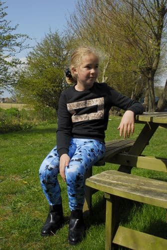 Rhinegold Children's Full Seat Pony Print Tights in Blue