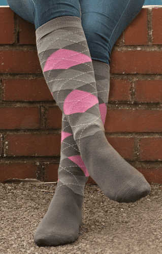 Rhinegold Cool & Dry Cushioned Sole Socks in Grey/Pink