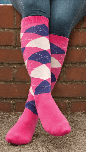 Rhinegold Cool & Dry Cushioned Sole Socks in Pink/Navy