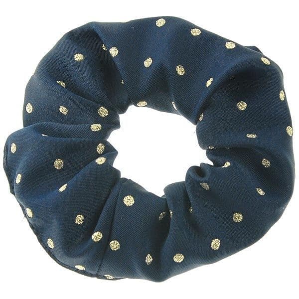 ShowQuest Lurex Spot Scrunchie in Navy/Gold