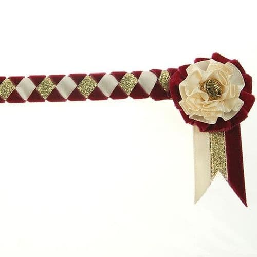 ShowQuest Newport Pony Browband in Burgundy/Cream/Gold