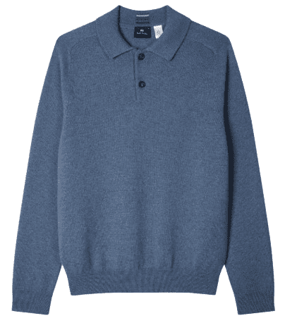 PS By Paul Smith Merino Wool Long Sleeved Polo (Mid Blue)