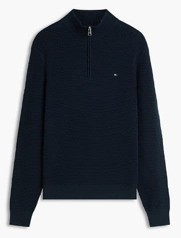 Tommy Hilfiger Textured Quarter-Zip Mock Neck Jumper (Navy)
