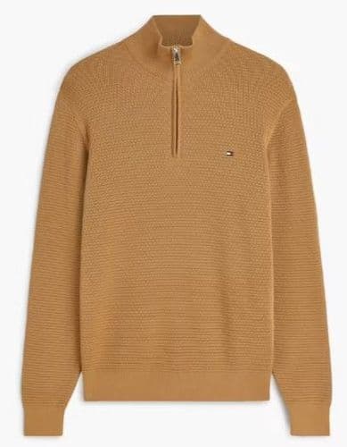 Tommy Hilfiger Textured Quarter-Zip Mock Neck Jumper (Sahara)